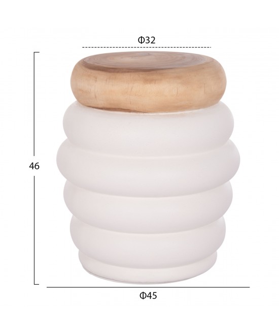 ΣΚΑΜΠΟ PUFFAT HM18172.02 FIBER CEMENT ΛΕΥΚΟ- ΞΥΛΟ TEAK TOP Φ45x46Υεκ.