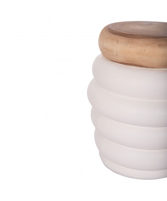 ΣΚΑΜΠΟ PUFFAT HM18172.02 FIBER CEMENT ΛΕΥΚΟ- ΞΥΛΟ TEAK TOP Φ45x46Υεκ.