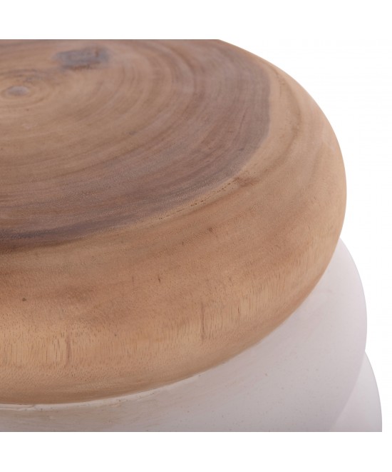 ΣΚΑΜΠΟ PUFFAT HM18172.02 FIBER CEMENT ΛΕΥΚΟ- ΞΥΛΟ TEAK TOP Φ45x46Υεκ.