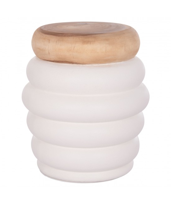 ΣΚΑΜΠΟ PUFFAT HM18172.02 FIBER CEMENT ΛΕΥΚΟ- ΞΥΛΟ TEAK TOP Φ45x46Υεκ.