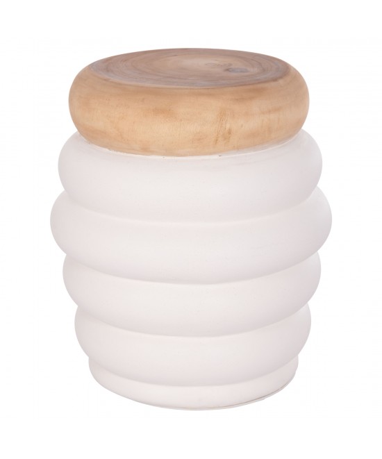 ΣΚΑΜΠΟ PUFFAT HM18172.02 FIBER CEMENT ΛΕΥΚΟ- ΞΥΛΟ TEAK TOP Φ45x46Υεκ.