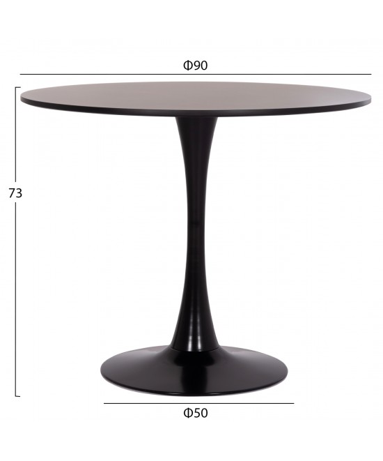 ΤΡΑΠΕΖΙ ΣΤΡΟΓΓΥΛΟ BROLIN HM18141.02 MDF TOP-ΒΑΣΗ ΜΕΤΑΛΛΙΚΗ--ΜΑΥΡΟ Φ90x73Υεκ