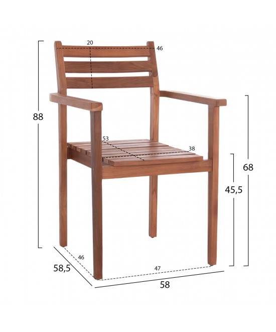 ΠΟΛΥΘΡΟΝΑ KEMPO HM6358 ΞΥΛΟ TEAK ΣΕ ΦΥΣΙΚΟ--58x58,5x88Υεκ.