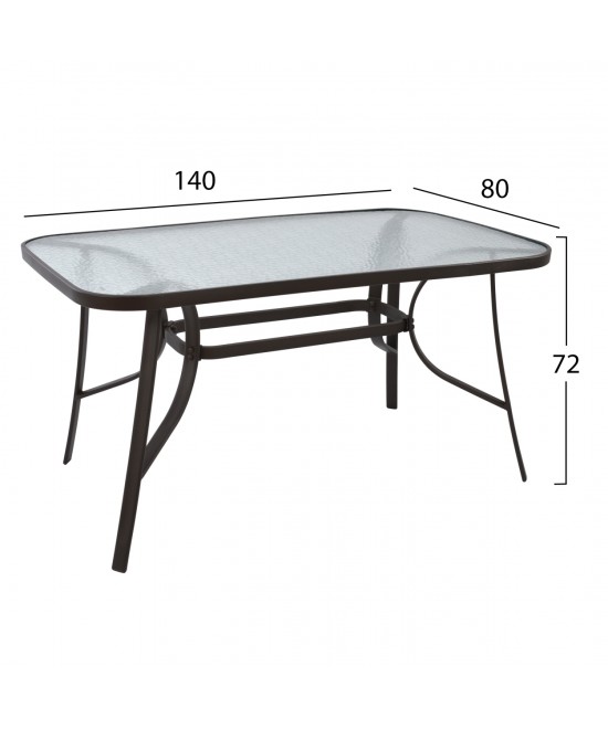 ΤΡΑΠΕΖΙ BRUNO 140Χ80Χ72Υεκ. ΚΑΦΕ ΜΕΤΑΛΛΙΚΟ ΜΕ ΓΥΑΛΙΝΗ ΕΠΙΦΑΝΕΙΑ HM5106.02