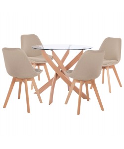 ΣΕΤ ΤΡΑΠΕΖΑΡΙΑΣ 5ΤΜΧ ΤΡΑΠΕΖΙ Φ90X74 & 4 ΚΑΡΕΚΛΕΣ VEGAS ΜΕ ΜΠΕΖ ΥΦΑΣΜΑ HM11693.53