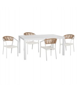 ΣΕΤ ΤΡΑΠΕΖΑΡΙΑΣ ΕΞ.ΧΩΡΟΥ 5ΤΜΧ KRUM HM21162 ΛΕΥΚΟ ΑΛΟΥΜΙΝΙΟ-P.E.RATTAN-TEXTILENE