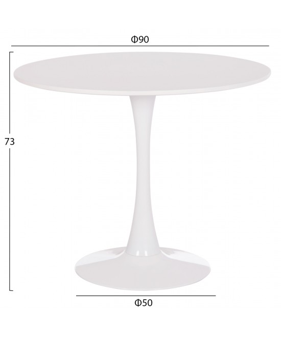 ΤΡΑΠΕΖΙ ΣΤΡΟΓΓΥΛΟ BROLIN HM18141.01 MDF TOP-ΒΑΣΗ ΜΕΤΑΛΛΙΚΗ--ΛΕΥΚΟ Φ90x73Υεκ