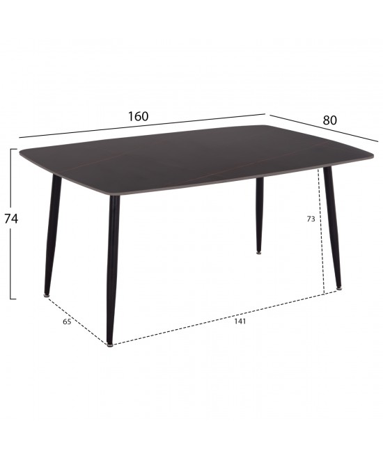 ΤΡΑΠΕΖΙ RAVEN HM18150.02 ΚΕΡΑΜΙΚΟ TOP ΜΕ ΟΨΗ ΜΑΥΡΟ ΜΑΡΜΑΡΟ 160x80x74Υεκ.