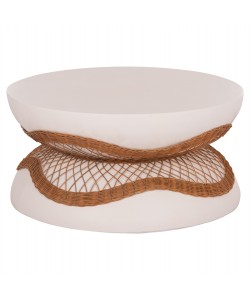 ΤΡΑΠΕΖΙ ΣΑΛΟΝΙΟΥ ANNA HM18157.02 FIBER CEMENT ΛΕΥΚΟ-ΦΥΣΙΚΟ RATTAN--Φ92x44.5Υεκ