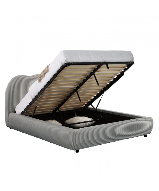 ΚΡΕΒΑΤΙ ΜΕ ΑΠΟΘ.ΧΩΡΟ KALLY HM729.01 ΓΚΡΙ FEAUX FUR ΥΦΑΣΜΑ--ΓΙΑ ΣΤΡΩΜΑ 160x200εκ