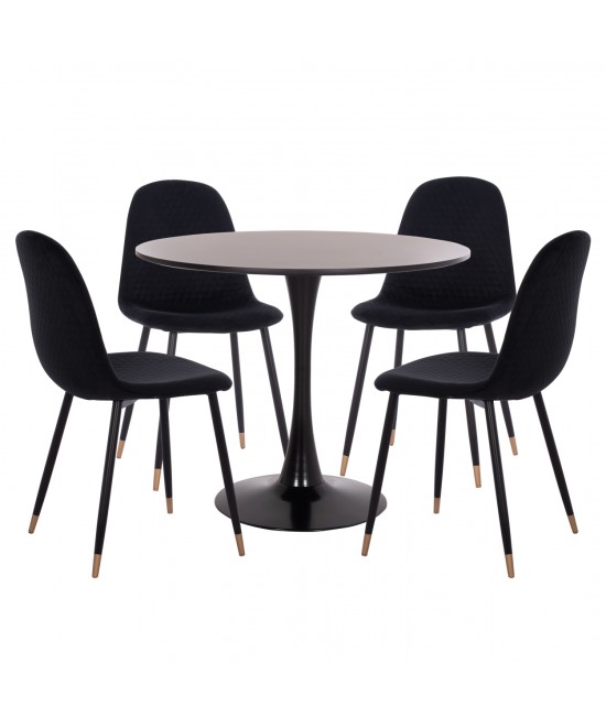 ΣΕΤ ΤΡΑΠΕΖΑΡΙΑΣ 5ΤΜΧ BROLIN HM21191 MDF TOP-ΜΕΤΑΛΛΙΚΑ ΠΟΔΙΑ-ΒΕΛΟΥΔΟ--ΜΑΥΡΟ