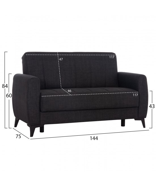 ΚΑΝΑΠΕΣ ΚΡΕΒΑΤΙ ΜΕ ΑΠΟΘ.ΧΩΡΟ ΔΙΘΕΣΙΟΣ NIKKO HM3293.01 ΓΚΡΙ ΥΦΑΣΜΑ 144x75x84Υεκ.