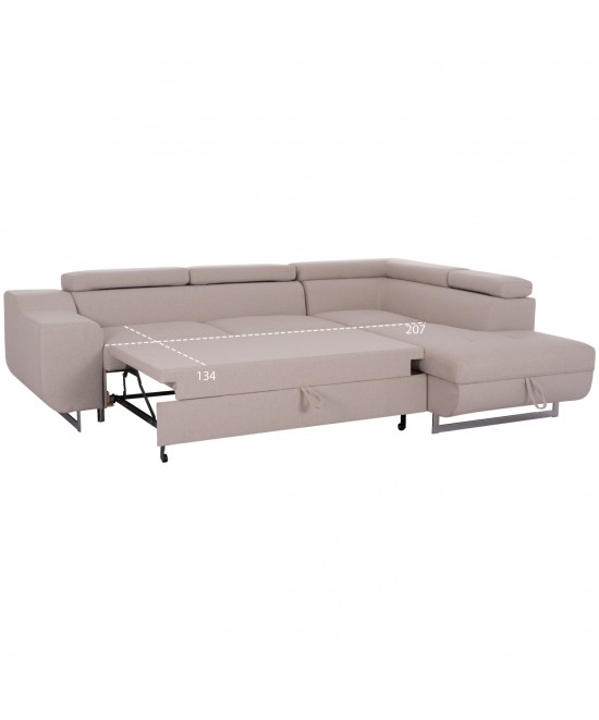 ΓΩΝΙΑΚΟΣ ΚΑΝΑΠΕΣ-ΚΡΕΒΑΤΙ ΜΕ ΑΠΟΘ.ΧΩΡΟ ENCORE HM3301.03R ΜΠΕΖ ΥΦΑΣΜΑ 285x205x90Υεκ.