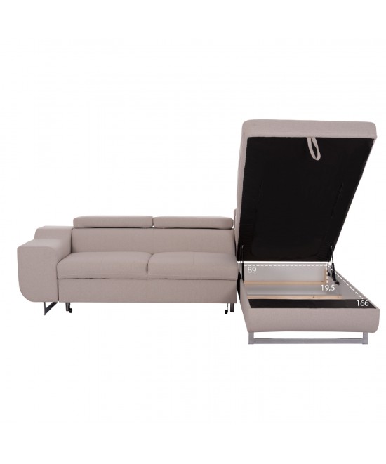 ΓΩΝΙΑΚΟΣ ΚΑΝΑΠΕΣ-ΚΡΕΒΑΤΙ ΜΕ ΑΠΟΘ.ΧΩΡΟ ENCORE HM3301.03R ΜΠΕΖ ΥΦΑΣΜΑ 285x205x90Υεκ.