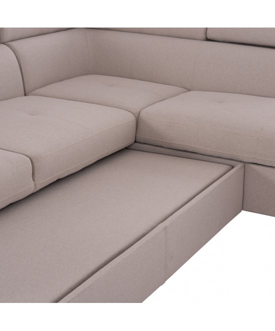 ΓΩΝΙΑΚΟΣ ΚΑΝΑΠΕΣ-ΚΡΕΒΑΤΙ ΜΕ ΑΠΟΘ.ΧΩΡΟ ENCORE HM3301.03R ΜΠΕΖ ΥΦΑΣΜΑ 285x205x90Υεκ.