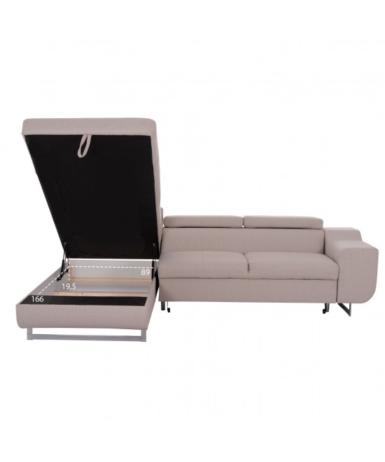 ΓΩΝΙΑΚΟΣ ΚΑΝΑΠΕΣ-ΚΡΕΒΑΤΙ ΜΕ ΑΠΟΘ.ΧΩΡΟ ENCORE HM3301.03L ΜΠΕΖ ΥΦΑΣΜΑ 285x205x90Υεκ.