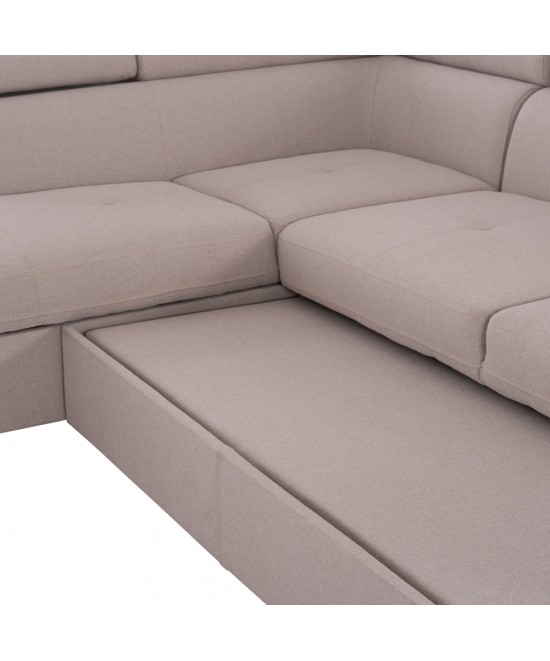 ΓΩΝΙΑΚΟΣ ΚΑΝΑΠΕΣ-ΚΡΕΒΑΤΙ ΜΕ ΑΠΟΘ.ΧΩΡΟ ENCORE HM3301.03L ΜΠΕΖ ΥΦΑΣΜΑ 285x205x90Υεκ.