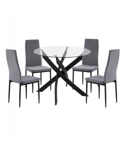 ΣΕΤ ΤΡΑΠΕΖΑΡΙΑΣ 5ΤΜΧ LADY HM21199.01 ΓΥΑΛΙ--ΜΕΤΑΛΛΟ ΣΕ ΜΑΥΡΟ & ΒΕΛΟΥΔΟ ΓΚΡΙ