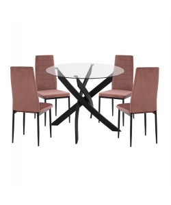 ΣΕΤ ΤΡΑΠΕΖΑΡΙΑΣ 5ΤΜΧ LADY HM21199.02 ΓΥΑΛΙ--ΜΕΤΑΛΛΟ ΣΕ ΜΑΥΡΟ & ΒΕΛΟΥΔΟ ΣΑΠΙΟ ΜΗΛΟ