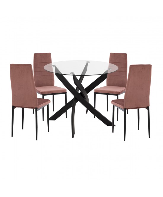 ΣΕΤ ΤΡΑΠΕΖΑΡΙΑΣ 5ΤΜΧ LADY HM21199.02 ΓΥΑΛΙ--ΜΕΤΑΛΛΟ ΣΕ ΜΑΥΡΟ & ΒΕΛΟΥΔΟ ΣΑΠΙΟ ΜΗΛΟ