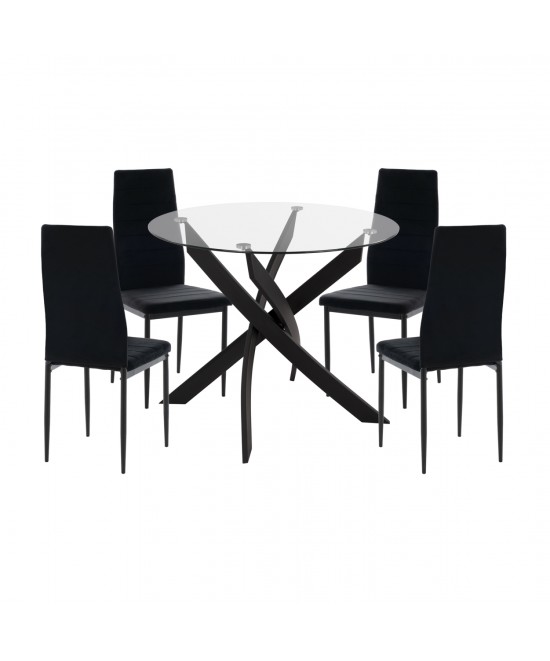 ΣΕΤ ΤΡΑΠΕΖΑΡΙΑΣ 5ΤΜΧ LADY HM21199.04 ΓΥΑΛΙ--ΜΕΤΑΛΛΟ & ΒΕΛΟΥΔΟ ΣΕ ΜΑΥΡΟ