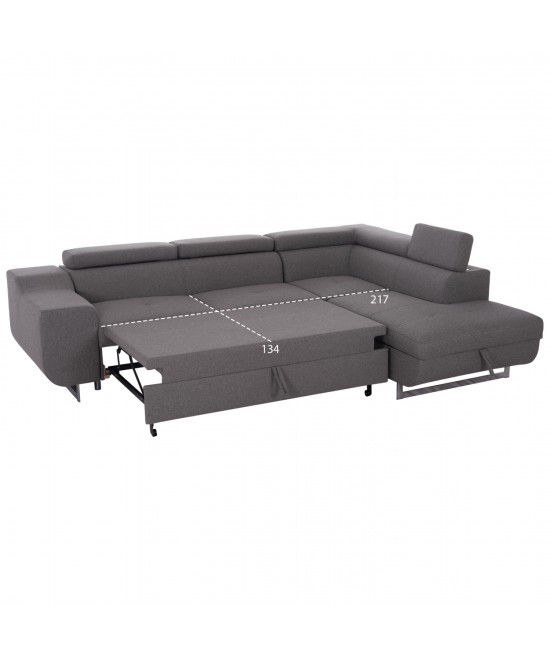 ΓΩΝΙΑΚΟΣ ΚΑΝΑΠΕΣ-ΚΡΕΒΑΤΙ ΜΕ ΑΠΟΘ.ΧΩΡΟ ENCORE HM3301.01R ΓΚΡΙ ΥΦΑΣΜΑ 285x205x90Υεκ.