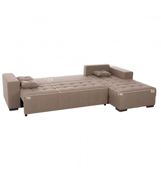 ΓΩΝΙΑΚΟΣ ΚΑΝΑΠΕΣ-ΚΡΕΒΑΤΙ ΜΕ ΑΠΟΘ.ΧΩΡΟ TRENDSTON HM3302.03R ΜΠΕΖ ΥΦΑΣΜΑ 298x177x95Υεκ