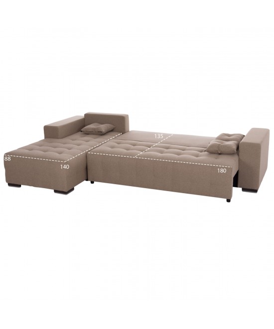 ΓΩΝΙΑΚΟΣ ΚΑΝΑΠΕΣ-ΚΡΕΒΑΤΙ ΜΕ ΑΠΟΘ.ΧΩΡΟ TRENDSTON HM3302.03L ΜΠΕΖ ΥΦΑΣΜΑ 298x177x95Υεκ