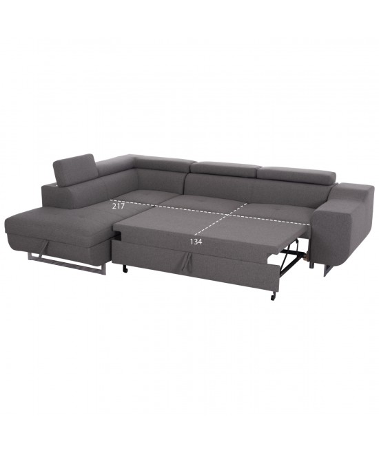 ΓΩΝΙΑΚΟΣ ΚΑΝΑΠΕΣ-ΚΡΕΒΑΤΙ ΜΕ ΑΠΟΘ.ΧΩΡΟ ENCORE HM3301.01L ΓΚΡΙ ΥΦΑΣΜΑ 285x205x90Υεκ.