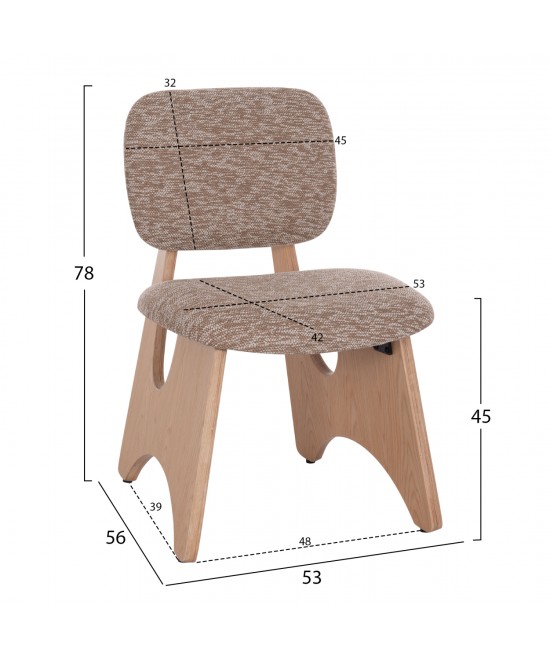 ΚΑΡΕΚΛΑ ΤΡΑΠΕΖΑΡΙΑΣ BELLISI HM18248.01 ΚΑΦΕ ΥΦΑΣΜΑ-PLYWOOD ΧΡΩΜΑ ΔΡΥΟΣ 53x56x78Υεκ.