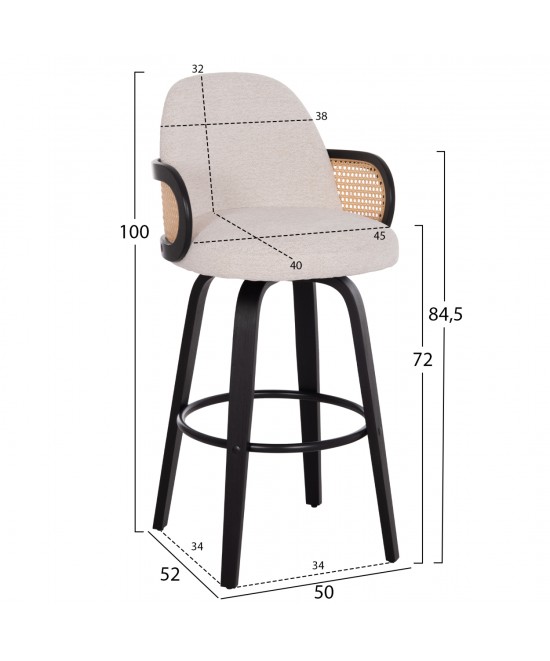 ΣΚΑΜΠΟ ΜΠΑΡ ΠΕΡΙΣΤΡΕΦΟΜΕΝΟ BECKER HM18251.02 PLYWOOD ΜΑΥΡΟ--ΕΚΡΟΥ ΥΦΑΣΜΑ 50x52x100Υ