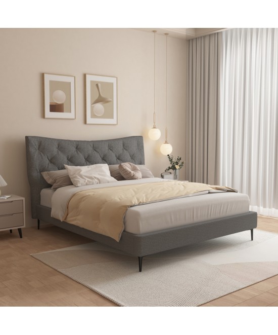 ΚΡΕΒΑΤΙ ΔΙΠΛΟ JILL HM737.01 ΥΦΑΣΜΑ ΣΕ ΓΚΡΙ--ΓΙΑ ΣΤΡΩΜΑ 160x200εκ.