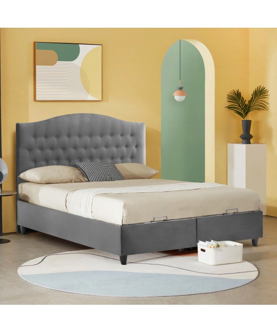 ΚΡΕΒΑΤΙ ΜΕ ΣΤΡΩΜΑ ΔΙΠΛΟ MALENA HM21164 ΓΚΡΙ ΒΕΛΟΥΔΟ & ΑΠΟΘ.ΧΩΡΟΣ-ΓΙΑ 160x200εκ.