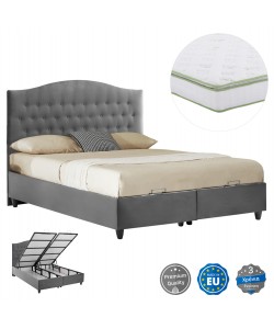 ΚΡΕΒΑΤΙ ΜΕ ΣΤΡΩΜΑ ΔΙΠΛΟ MALENA HM21164 ΓΚΡΙ ΒΕΛΟΥΔΟ & ΑΠΟΘ.ΧΩΡΟΣ-ΓΙΑ 160x200εκ.