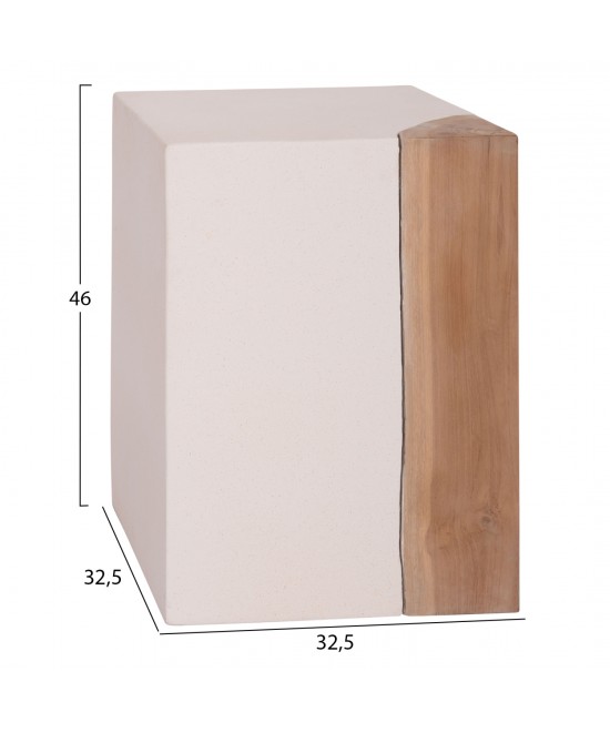 ΒΟΗΘΗΤΙΚΟ ΤΡΑΠΕΖΙ LEIA HM18163.02 FIBER CEMENT ΛΕΥΚΟ-ΞΥΛΟ TEAK 32.5x32.5x46Υεκ.