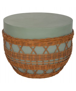 ΤΡΑΠΕΖΙ ΣΑΛΟΝΙΟΥ VILHENA HM18165 FIBER CEMENT ΠΡΑΣΙΝΟ-RATTAN ΦΥΣΙΚΟ Φ56x47Υεκ.