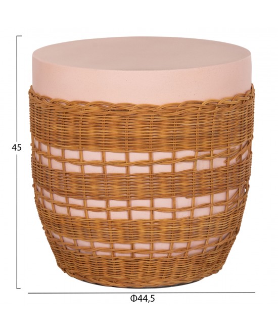 ΒΟΗΘΗΤΙΚΟ ΤΡΑΠΕΖΙ VILHENA HM18166 FIBER CEMENT ΡΟΖ-RATTAN ΦΥΣΙΚΟ Φ44.5x45Υεκ.