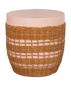 ΒΟΗΘΗΤΙΚΟ ΤΡΑΠΕΖΙ VILHENA HM18166 FIBER CEMENT ΡΟΖ-RATTAN ΦΥΣΙΚΟ Φ44.5x45Υεκ.