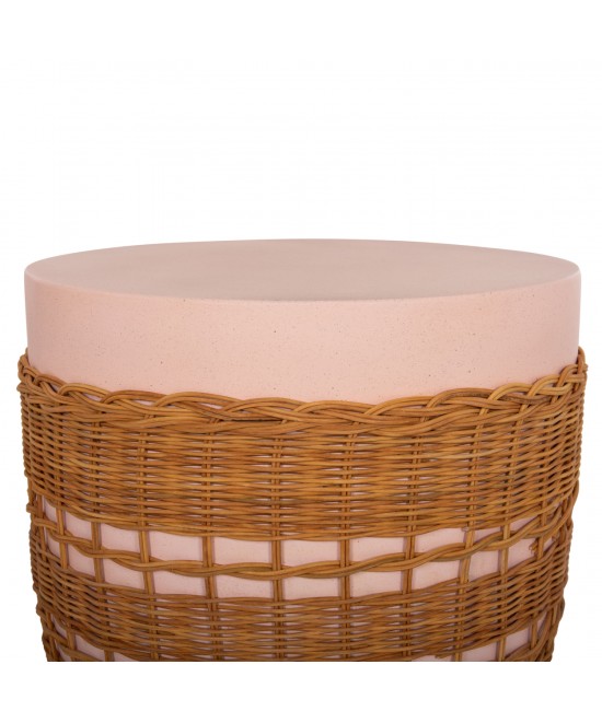 ΒΟΗΘΗΤΙΚΟ ΤΡΑΠΕΖΙ VILHENA HM18166 FIBER CEMENT ΡΟΖ-RATTAN ΦΥΣΙΚΟ Φ44.5x45Υεκ.