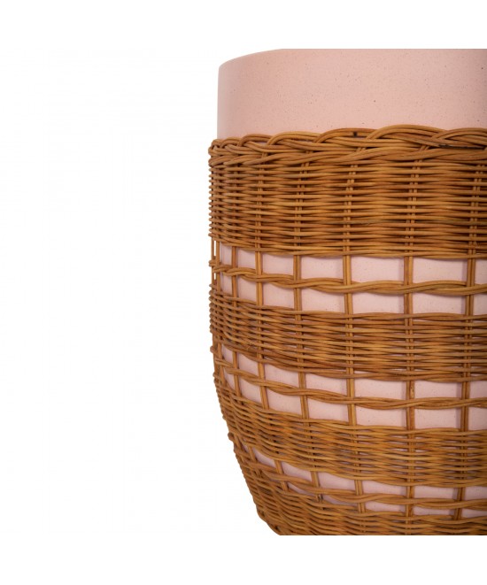 ΒΟΗΘΗΤΙΚΟ ΤΡΑΠΕΖΙ VILHENA HM18166 FIBER CEMENT ΡΟΖ-RATTAN ΦΥΣΙΚΟ Φ44.5x45Υεκ.