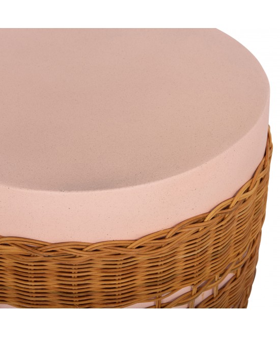 ΒΟΗΘΗΤΙΚΟ ΤΡΑΠΕΖΙ VILHENA HM18166 FIBER CEMENT ΡΟΖ-RATTAN ΦΥΣΙΚΟ Φ44.5x45Υεκ.