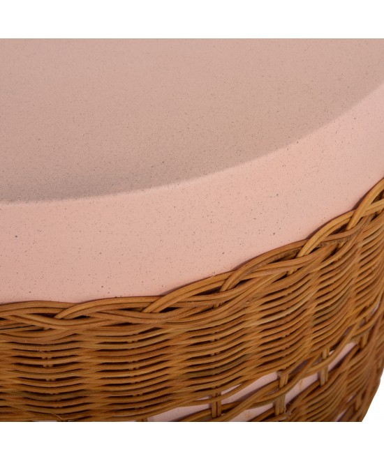 ΒΟΗΘΗΤΙΚΟ ΤΡΑΠΕΖΙ VILHENA HM18166 FIBER CEMENT ΡΟΖ-RATTAN ΦΥΣΙΚΟ Φ44.5x45Υεκ.