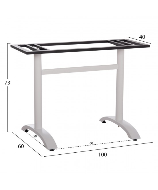 ΒΑΣΗ ΤΡΑΠΕΖΙΟΥ ΜΕΤΑΛΛΙΚΗ ΔΙΠΛΗ HM461.12 ΛΕΥΚΗ ΜΕ ΡΕΓΟΥΛΑΤΟΡΟΥΣ 100x60x73Υεκ.