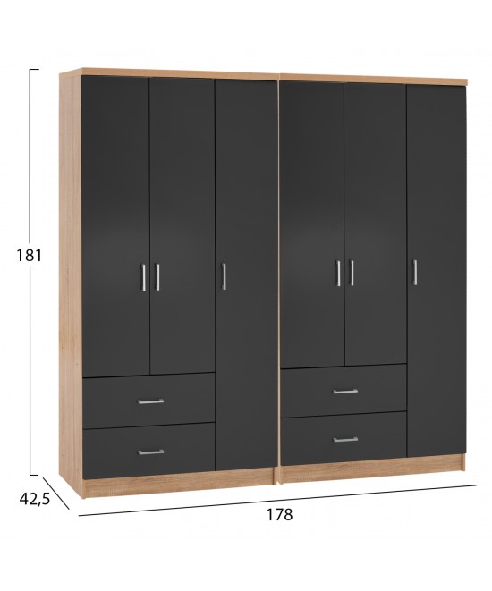 ΝΤΟΥΛΑΠΑ 6ΦΥΛΛΗ CAESAR HM21236.01 ΜΕΛΑΜΙΝΗ SONAMA & ΣΚΟΥΡΟ ΓΚΡΙ 180x42,5Χ181Υεκ.