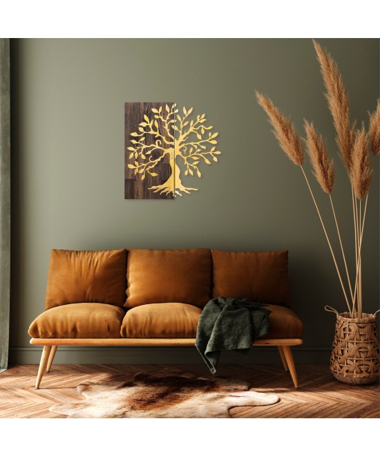 ΔΙΑΚΟΣΜΗΤΙΚΟ ΤΟΙΧΟΥ ΔΕΝΤΡΟ HM4751-ΦΥΛΛΑ ΜΕΤΑΛΛΟΥ ΧΡΥΣΑ-ΞΥΛΟ 58x3(βάθος)x58Υεκ.