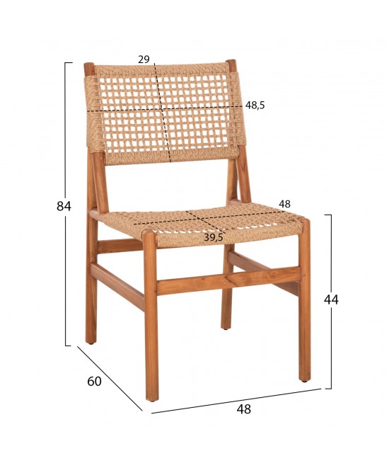 ΚΑΡΕΚΛΑ ΤΡΑΠΕΖΑΡΙΑΣ DINIZ HM6554 ΞΥΛΟ TEAK ΦΥΣΙΚΟ--ΣΥΝΘ.ΣΧΟΙΝΙ 48x60x84Υεκ.