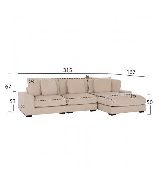ΚΑΝΑΠΕΣ ΔΕΞΙΑ ΓΩΝΙΑ CRANFIELD HM3287.02R ΜΠΕΖ ΡΙΓΕ ΥΦΑΣΜΑ 315x167(γωνία)x67Υεκ. ΚΑΝΑΠΕΣ ΔΕΞΙΑ ΓΩΝΙΑ CRANFIELD HM3287.02R ΜΠΕΖ ΡΙΓΕ ΥΦΑΣΜΑ 315x167(γωνία)x67Υεκ.