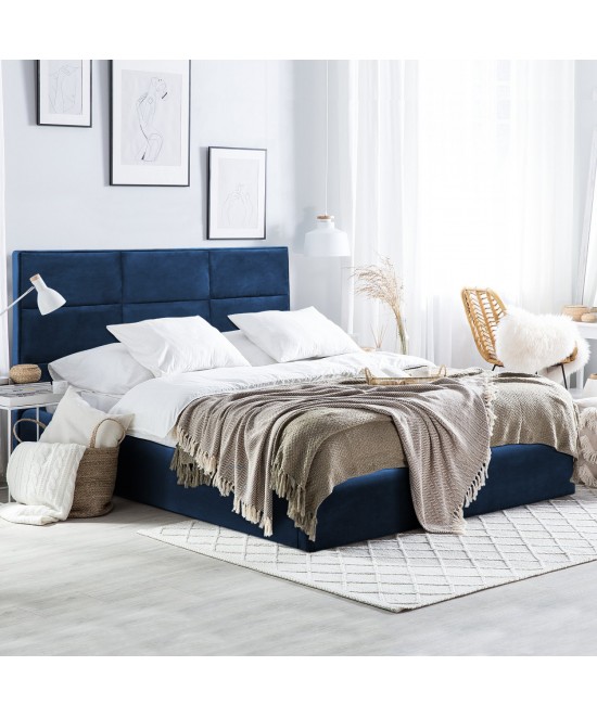 ΚΡΕΒΑΤΙ ΔΙΠΛΟ & ΣΤΡΩΜΑ BRILEY HM21272.03 ΜΠΛΕ ΒΕΛΟΥΔΟ ΜΕ ΑΠΟΘ.ΧΩΡΟ--ΓΙΑ 160x200εκ