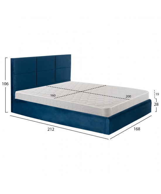 ΚΡΕΒΑΤΙ ΔΙΠΛΟ & ΣΤΡΩΜΑ BRILEY HM21272.03 ΜΠΛΕ ΒΕΛΟΥΔΟ ΜΕ ΑΠΟΘ.ΧΩΡΟ--ΓΙΑ 160x200εκ