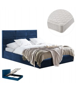 ΚΡΕΒΑΤΙ ΔΙΠΛΟ & ΣΤΡΩΜΑ BRILEY HM21272.03 ΜΠΛΕ ΒΕΛΟΥΔΟ ΜΕ ΑΠΟΘ.ΧΩΡΟ--ΓΙΑ 160x200εκ